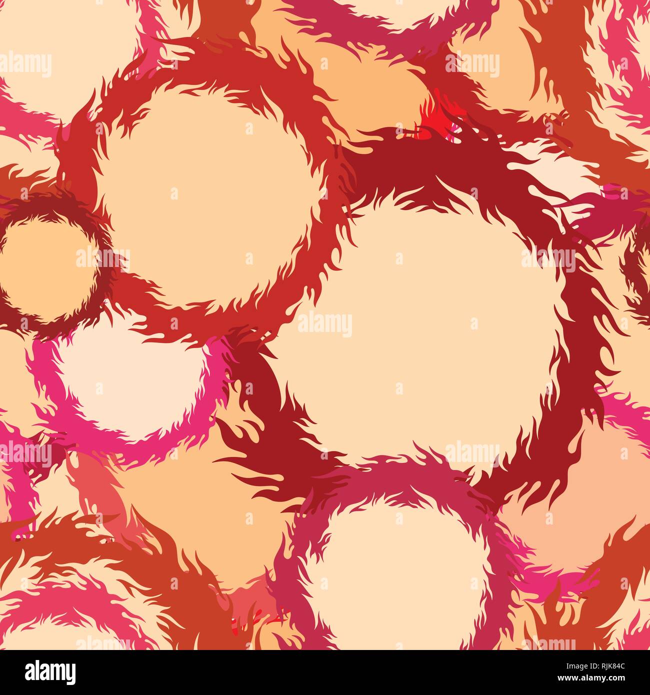 Flaming circles seamless pattern. Stylized suns. Vector color background. Stock Vector