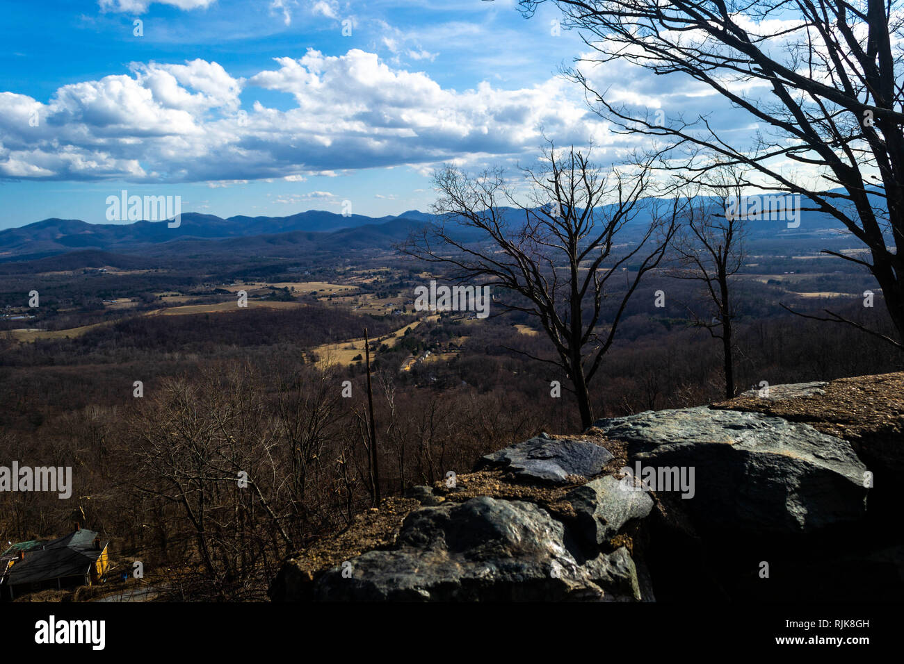 Scenic Overlook of Blue Ridge Mountains In Rockfish Gap, Virginia Stock Photo