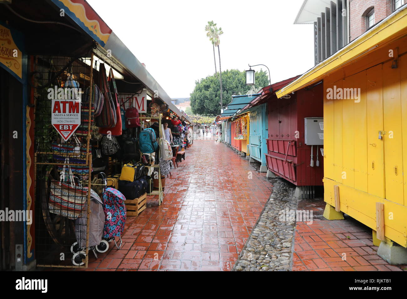 Olvera Street (Calle Olvera or Placita Olvera) is a historic district in downtown Los Angeles. Stock Photo