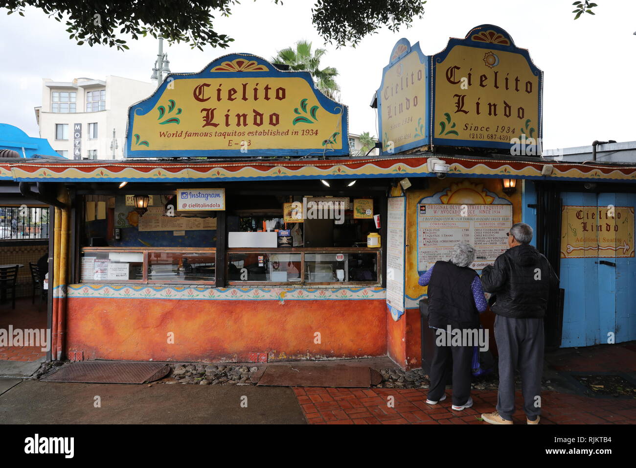 Olvera Street (Calle Olvera or Placita Olvera) is a historic district in downtown Los Angeles. Stock Photo
