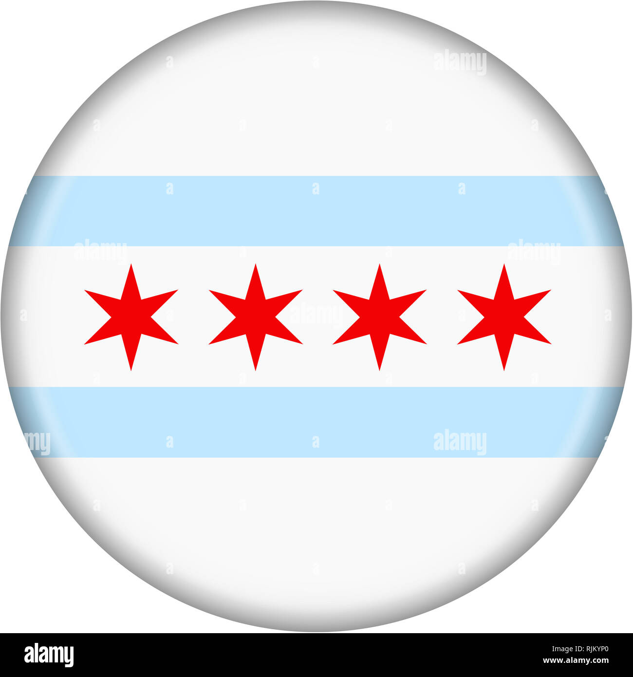 A button illustration City of Chicago flag isolated on a white background with clipping path Stock Photo