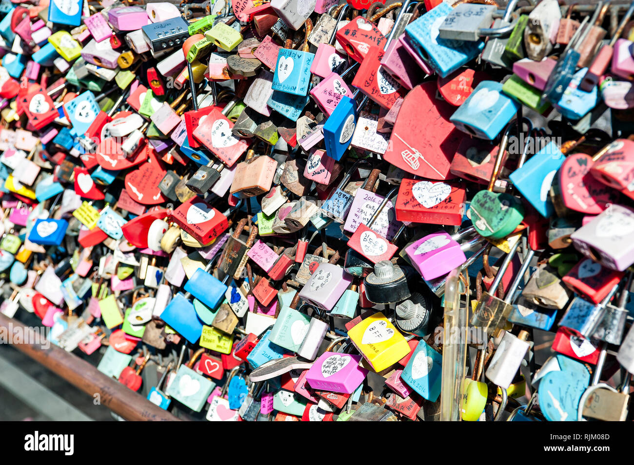 Love locks at Seoul Tower, Seoul, South Korea Stock Photo