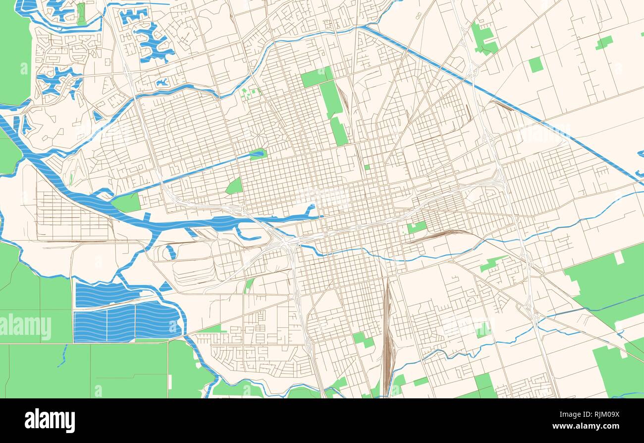 Stockton California printable map excerpt. This vector streetmap of