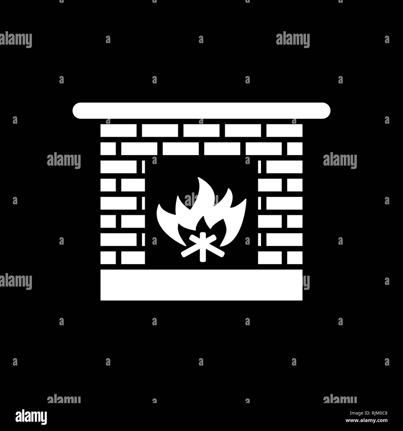 Fireplace icon. Hearth and chimney, fire, mantelpiece, heat symbol. Flat design. Stock - Vector illustration. Stock Vector