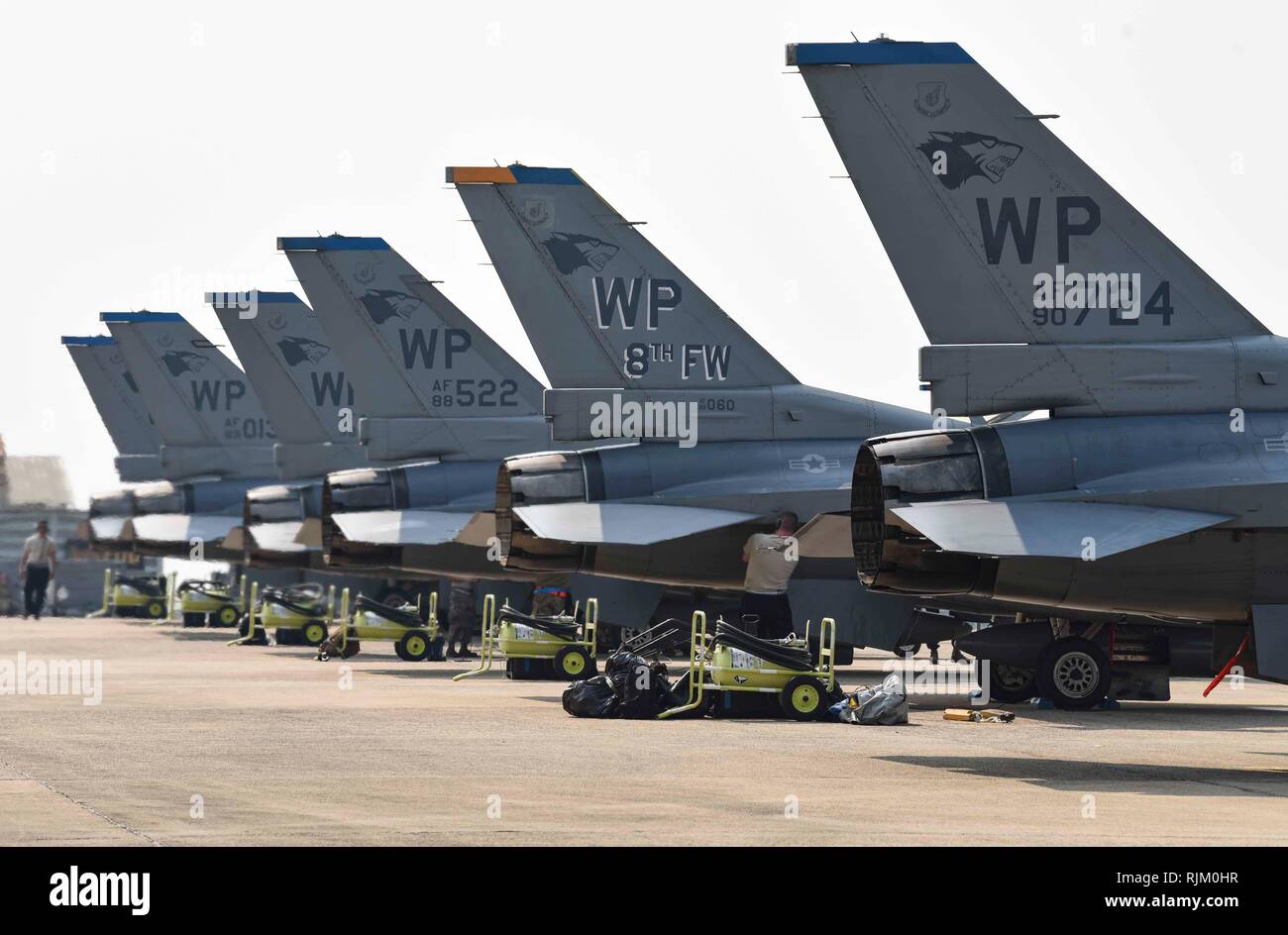 U.S. Air Force F-16 Fighting Falcons, assigned to the 35th Fighter Squadron, Republic of Korea, arrive for Exercise Cobra Gold 2019 at Korat Royal Thai Air Force Base, Thailand, Feb. 6, 2019. Cobra Gold participants conduct multinational force, combined task force events that are vital to maintaining the readiness and interoperability of security forces across the region. (U.S. Air Force photo by Senior Airman Savannah L. Waters) Stock Photo