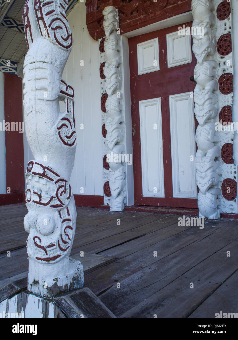 Carved house, Eripitana , Murumurunga marae, Te Whaiti, Te Urewera, North Island, New Zealand Stock Photo