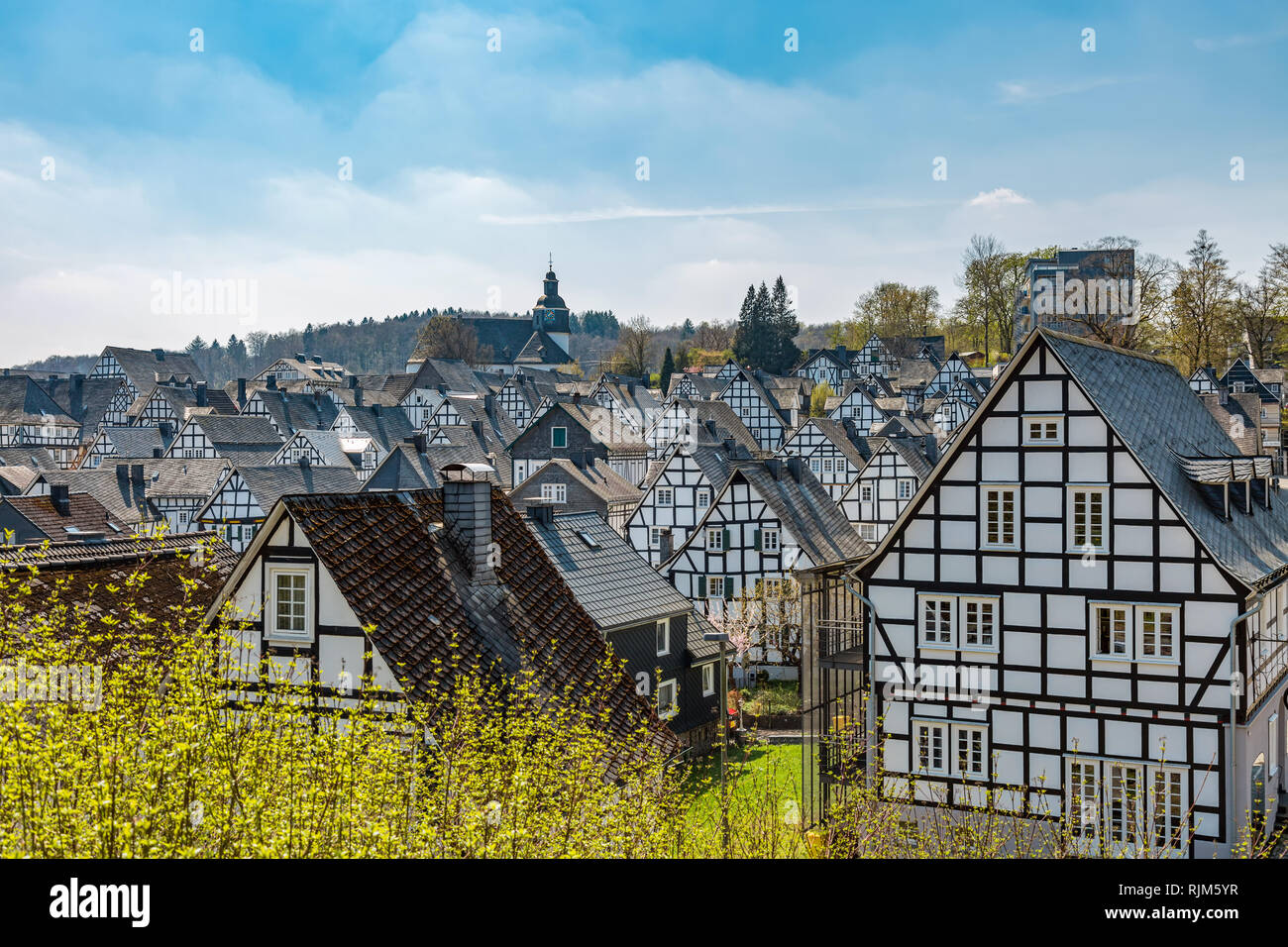 Historic half-timbered houses in the old town of Freudenberg in North Rhine-Westphalia Stock Photo