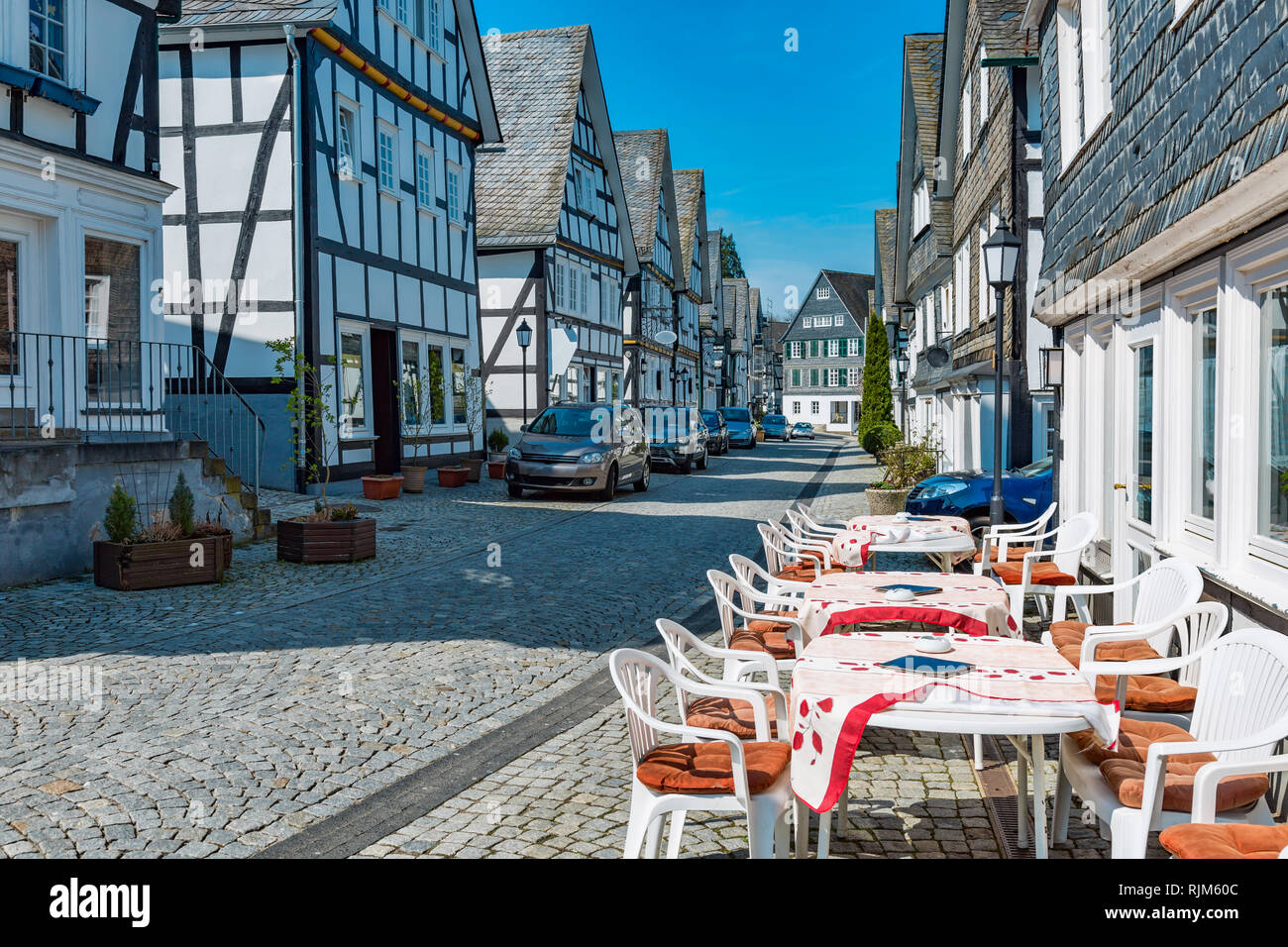 Street in the historic old town of Freudenberg in Siegerland Stock Photo