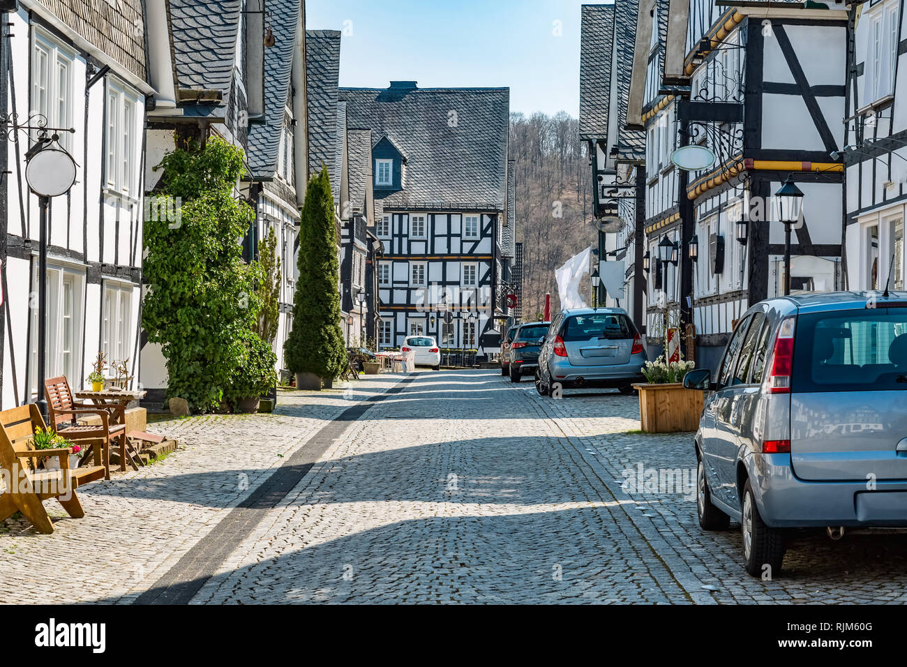 Half-timbered houses in the old town of Freudenberg NRW Siegerland Stock Photo