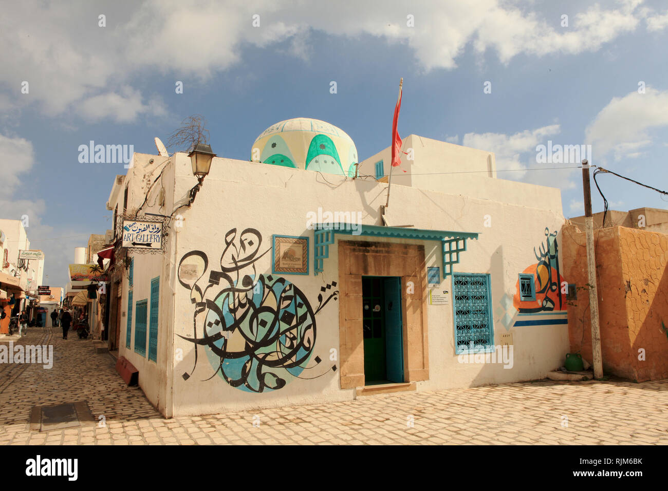 Decoratively painted house in Mahdia's Medina Stock Photo Alamy