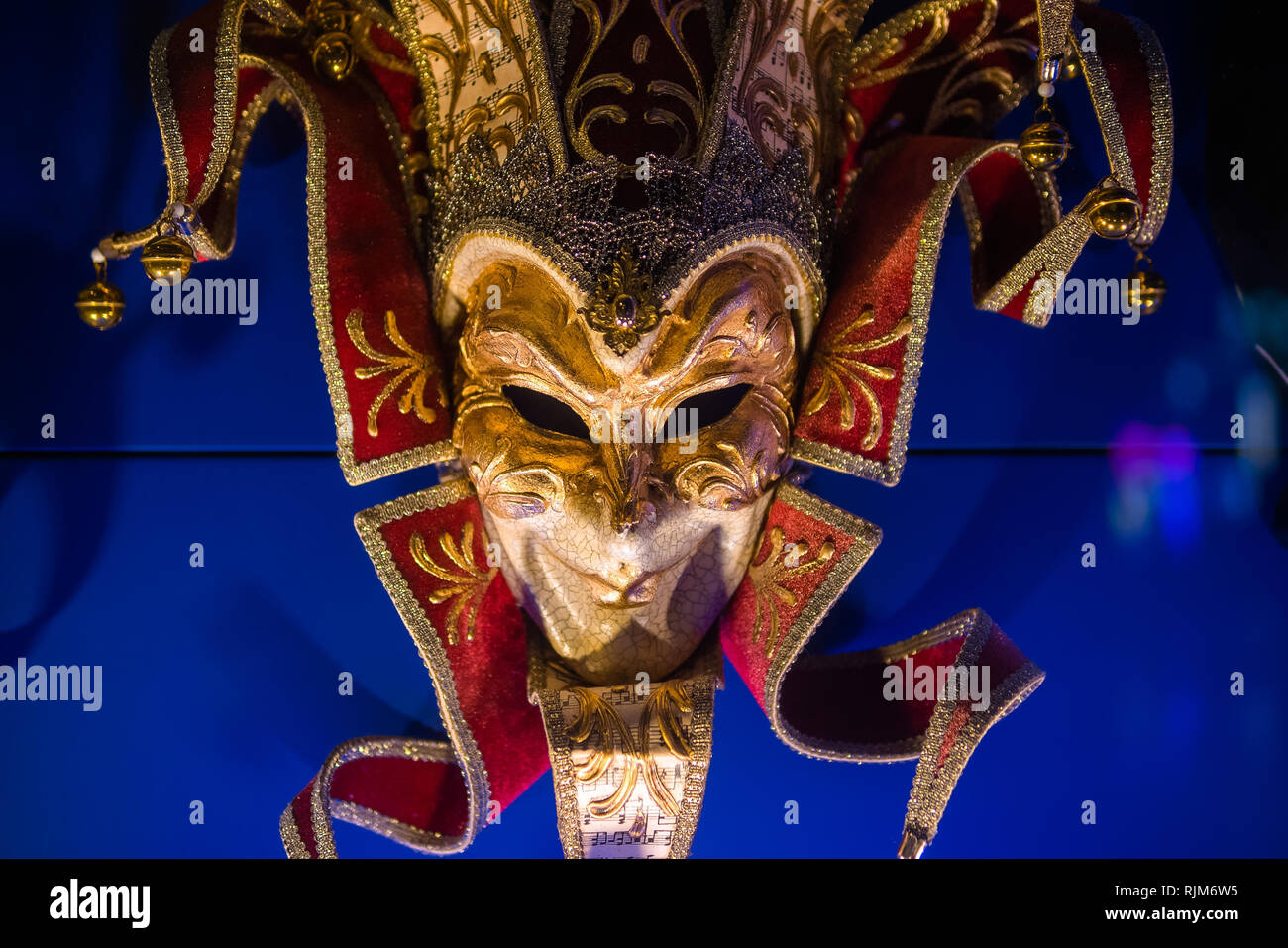 Venetian mask for carnival in Venice, Italy. Venice carnival masks at night Stock Photo