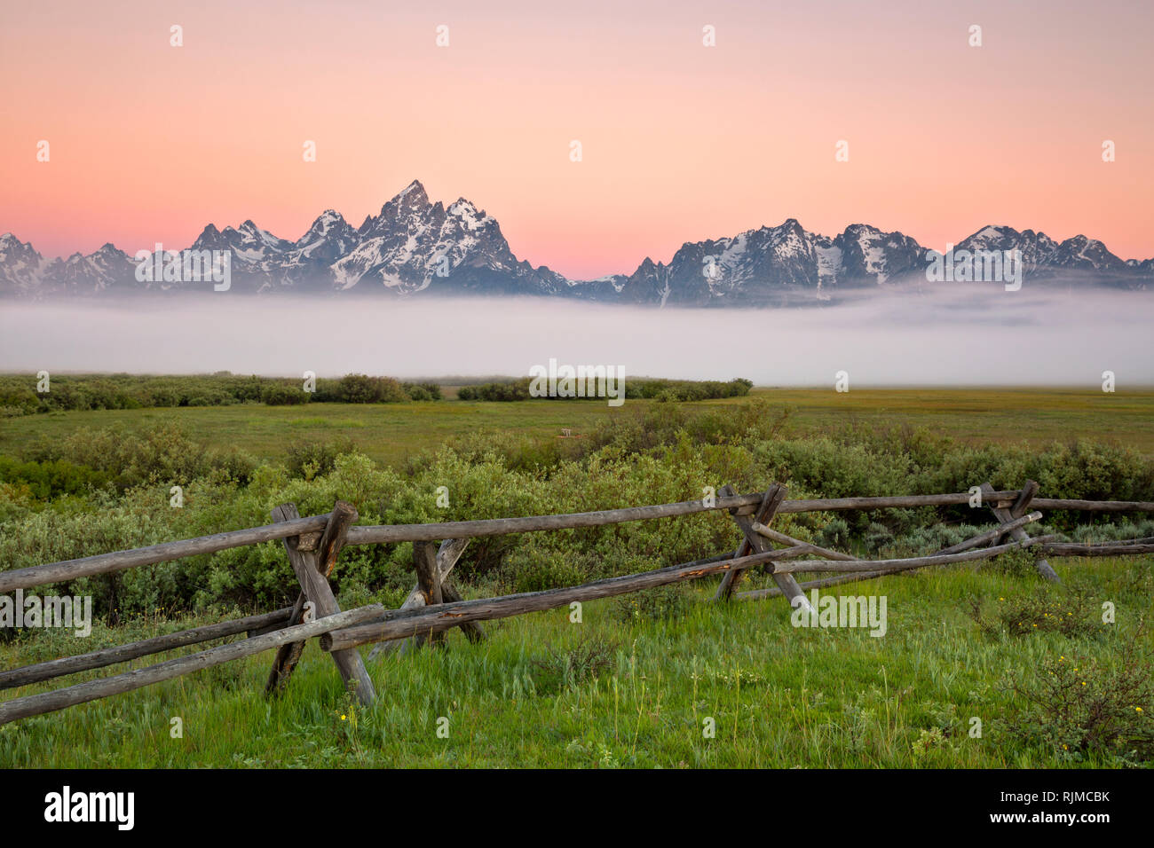 WY03341-00...WYOMING - Dawn view from the Cunningham Cabin Historic Site in Grand Teton National Park. Stock Photo
