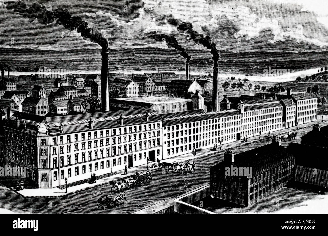 Illustration showing Singer Sewing Machine Factory, Glasgow. From Genius Rewarded or The Story of the Sewing Machine, New York, n.d. (ca 1885) Stock Photo
