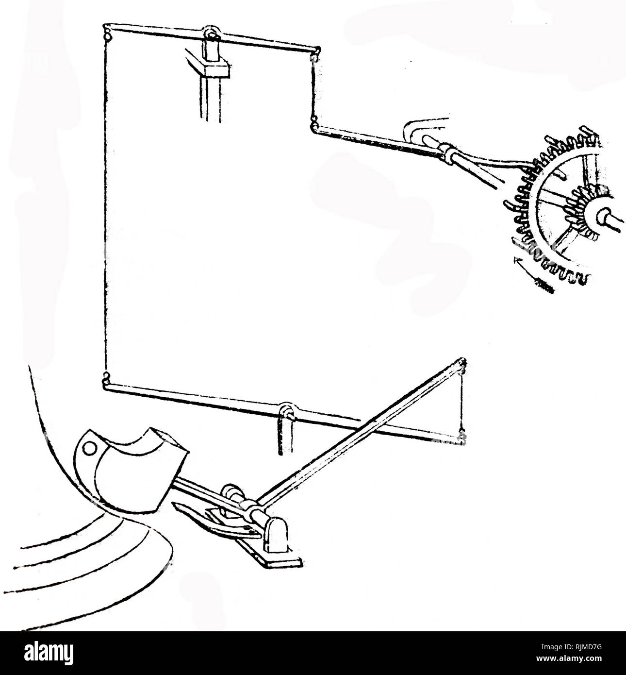 Illustration showing the striking apparatus of a turret clock. 1842 Stock Photo