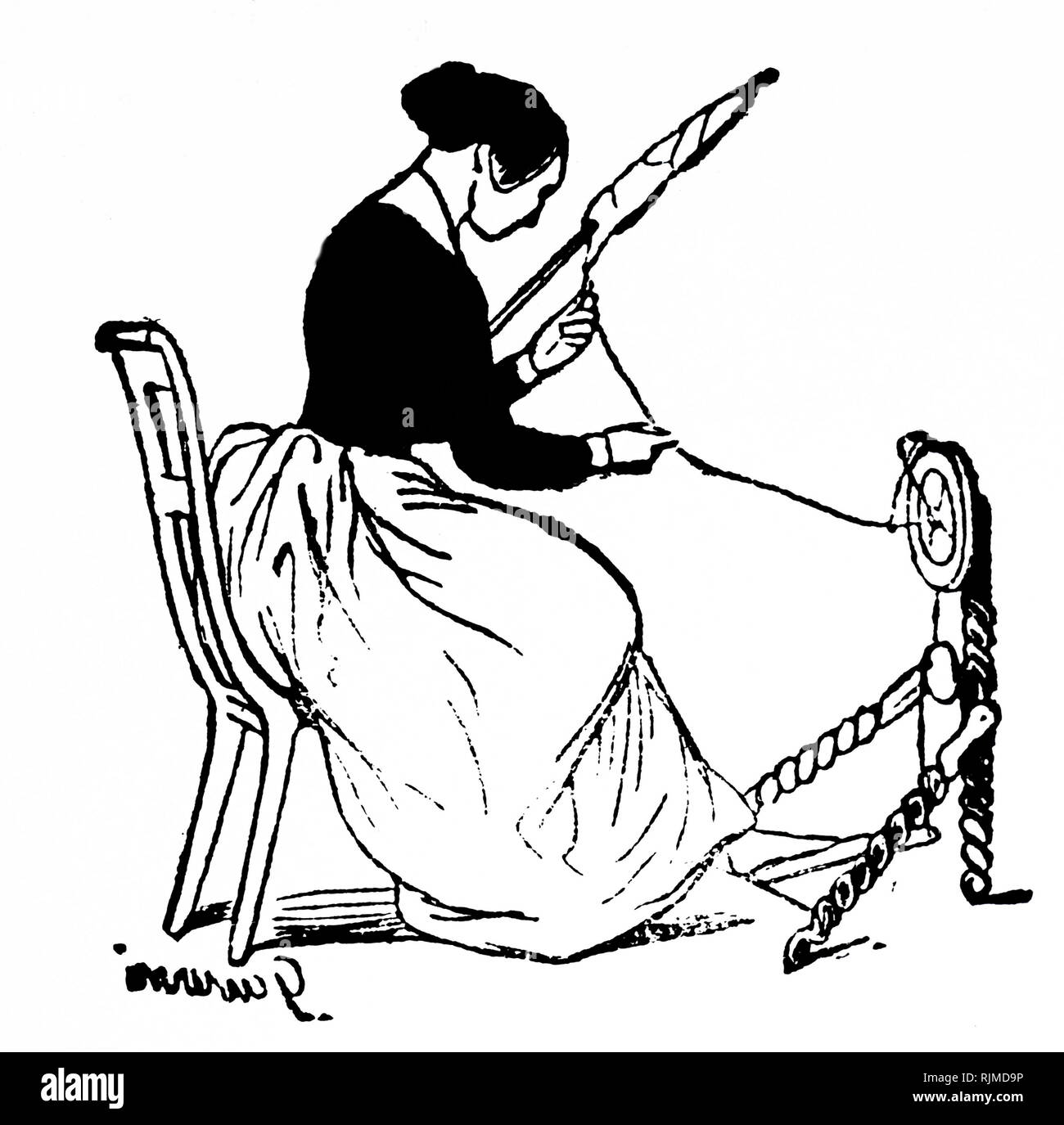 Illustration showing cottager spinning, 1851 Stock Photo