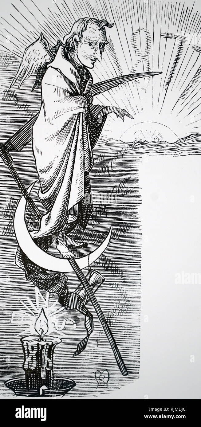 Illustration showing Father Time welcoming in the year 1877 Stock Photo