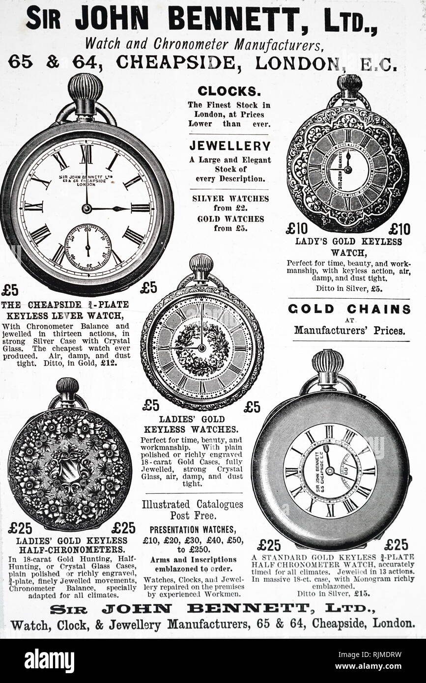 Advertisement for Bennett's watches. From The Illustrated London News, 1895 Stock Photo