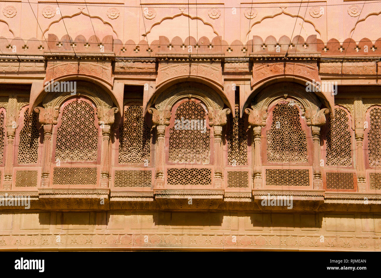 Decorative inner walls of Junagarh Fort, Bikaner, Rajasthan, India Stock Photo