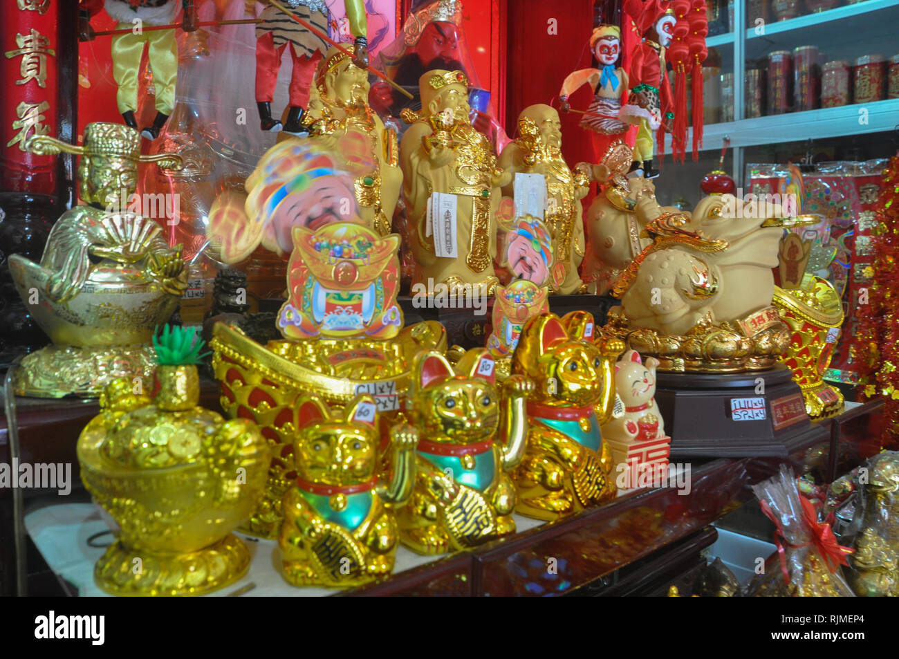 Lunar new year decorations have been sold in a vendors at Sulawesi Street. Indonesian Chinese descendants are preparing for celebrations of the Lunar  Stock Photo