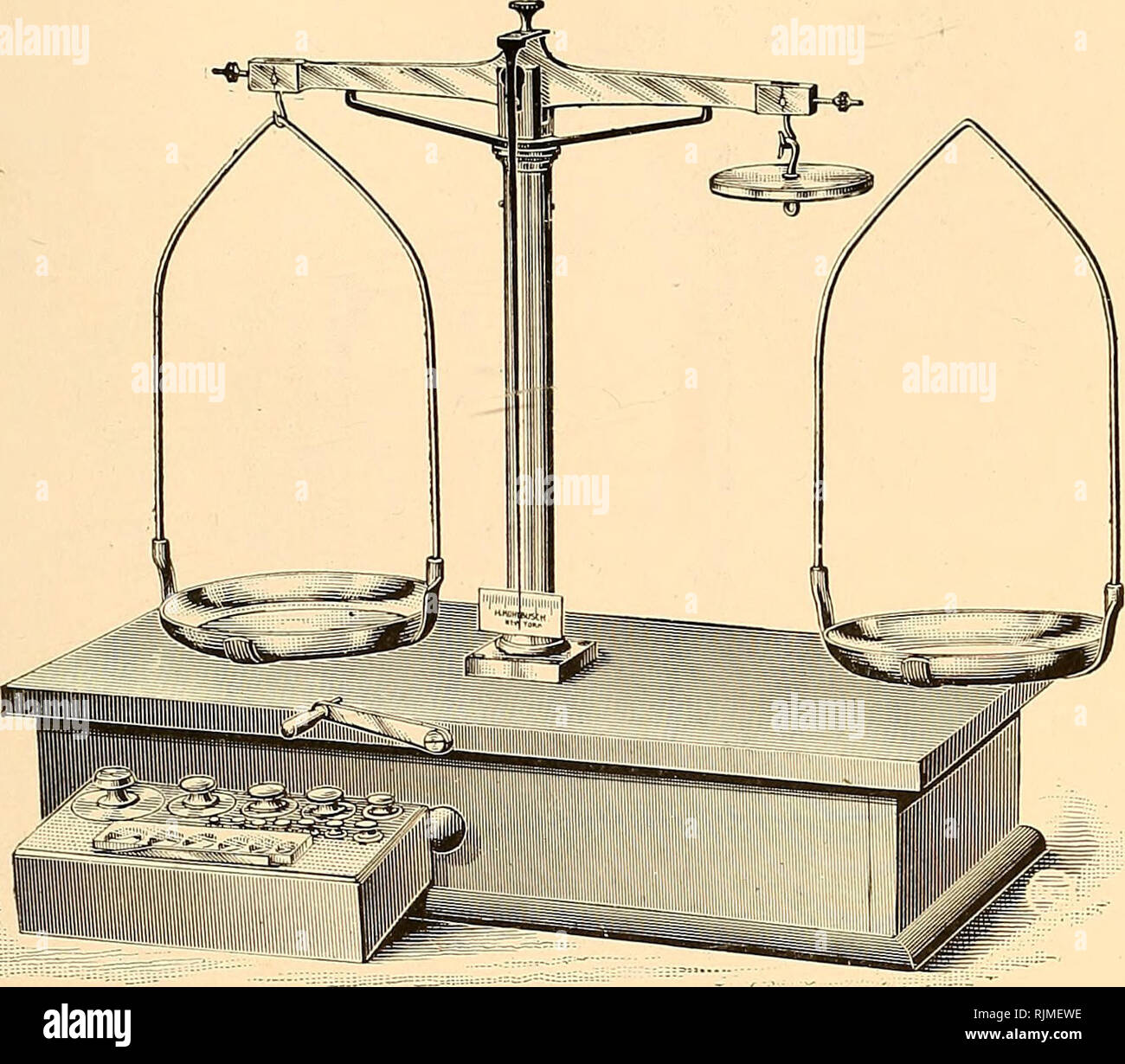 . Bacteriological apparatus : pathological, biochemical. Scientific apparatus and instruments; Bacteriology; Chemical industry. ®i)j&gt; Will (Earpnratiou, &amp;atti?BUt, N.. 10485 10485 Balance—Specific Gravity, Hydrostatic. 'Especially designed for school and commercial use; capacity, 1 ctgrm to 1 kilo; length of beam, 250 mm; diameter of pans, 135 mm; mounted on base with drawer and supplied complete with set of brass weights, 1 ctgrm to 500 grms; scale may be used for usual weighing by substituting the scale bow for the counterpoised pan Each 20.00. Please note that these images are extrac Stock Photo