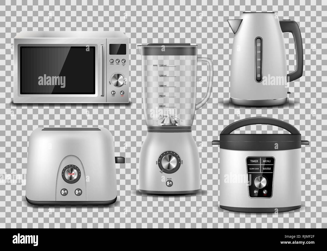 https://c8.alamy.com/comp/RJMF2F/kitchen-appliances-realistic-microwave-kettle-blender-oven-juicer-toaster-multicooker-silver-mockup-set-of-household-appliance-vector-RJMF2F.jpg