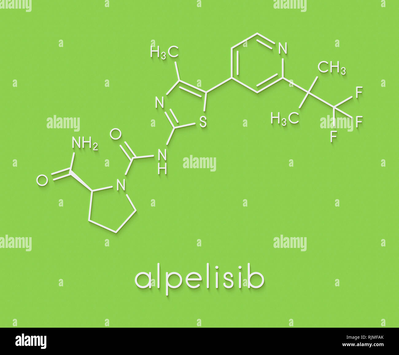 Alpelisib cancer drug molecule (PI3K inhibitor). Skeletal formula Stock