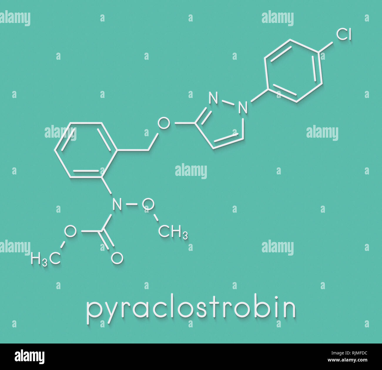 Pyraclostrobin fungicide molecule. Skeletal formula. Stock Photo