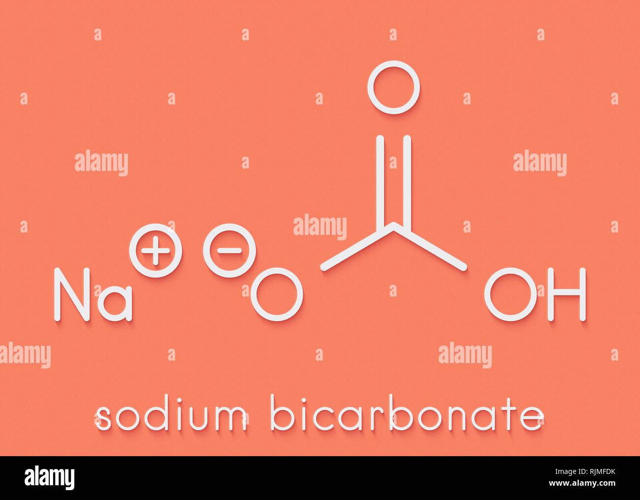 Sodium bicarbonate (baking soda), chemical structure. Skeletal formula