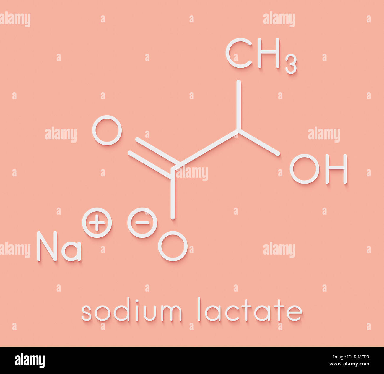 Sodium lactate, chemical structure. Skeletal formula. Stock Photo