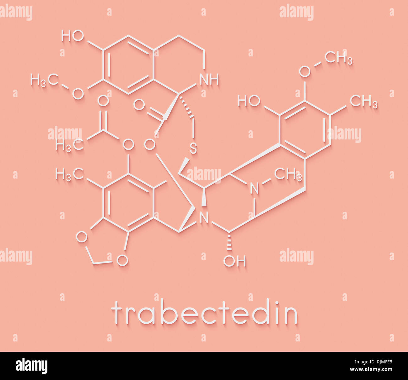 Trabectedin cancer drug molecule. Skeletal formula. Stock Photo