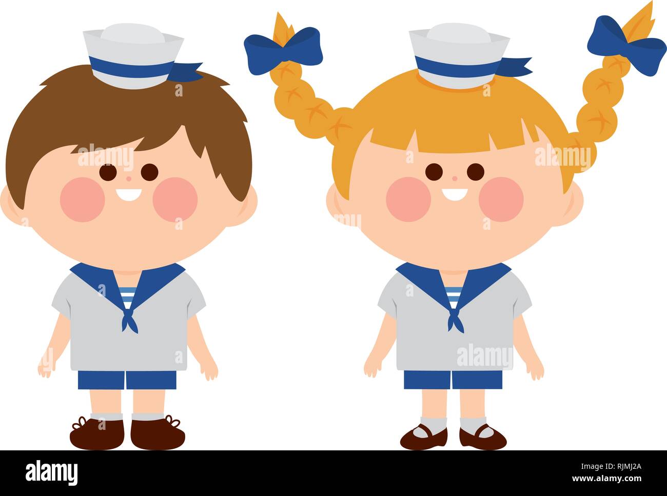 A girl and a boy dressed in nautical sailor outfits. Vector illustration Stock Vector