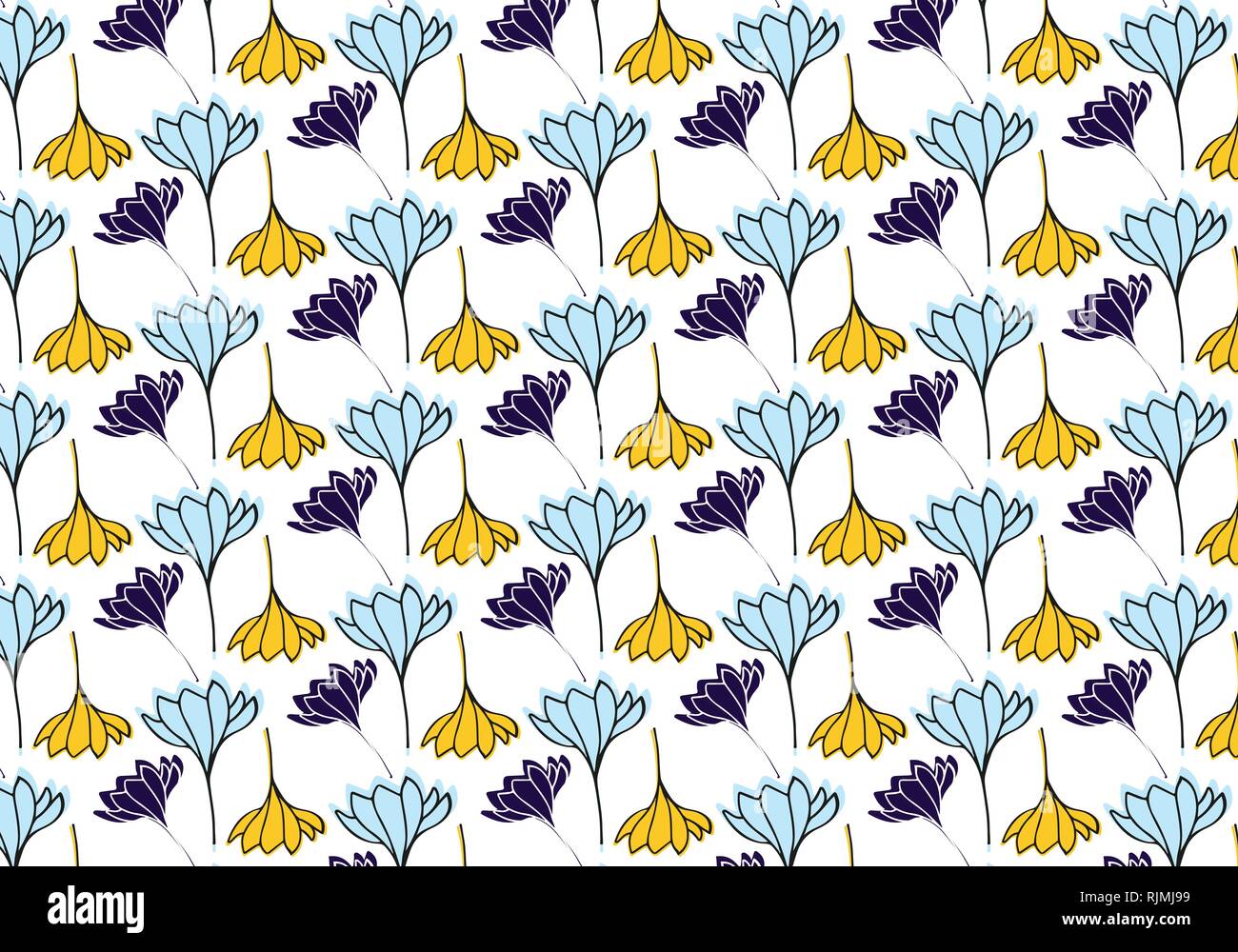 Floral elements vector pattern in blue and yellow color palette Stock Vector