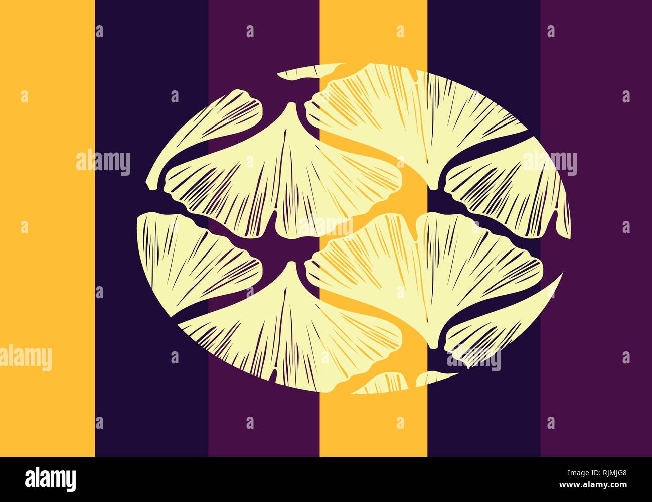 Ginkgo leaves world vector pattern template in yellow and purple colors palette Stock Vector