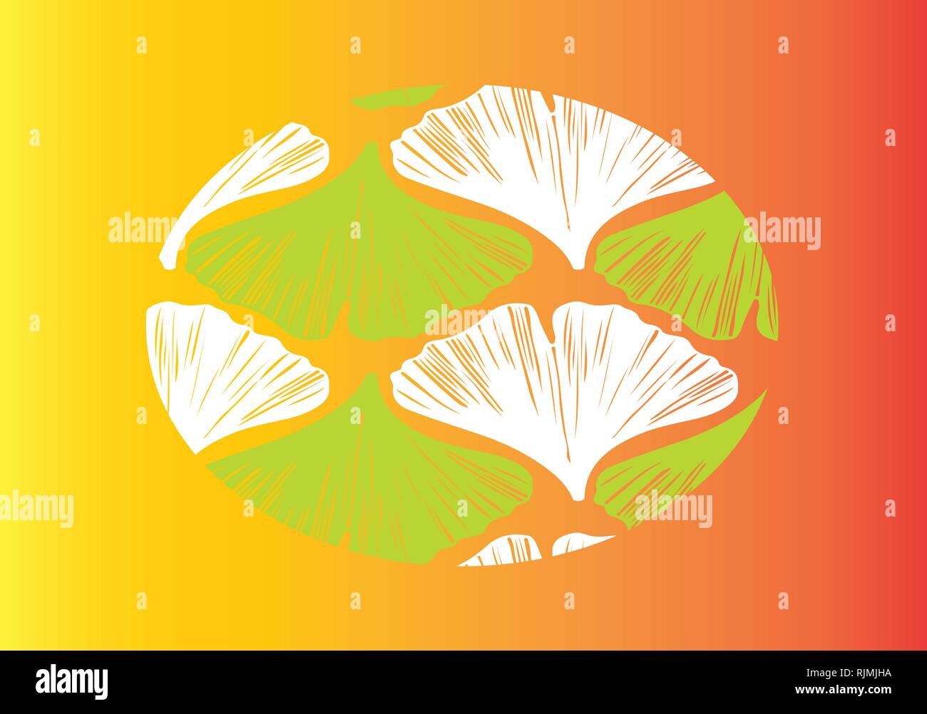 Ginkgo leaves world vector pattern template in green and blue orange palette Stock Vector
