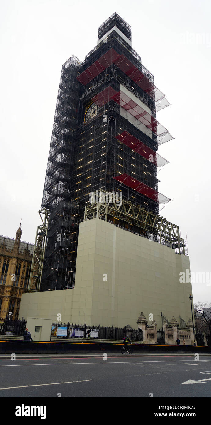 Big Ben Clock Tower in Scaffolding - In Central London Stock Photo