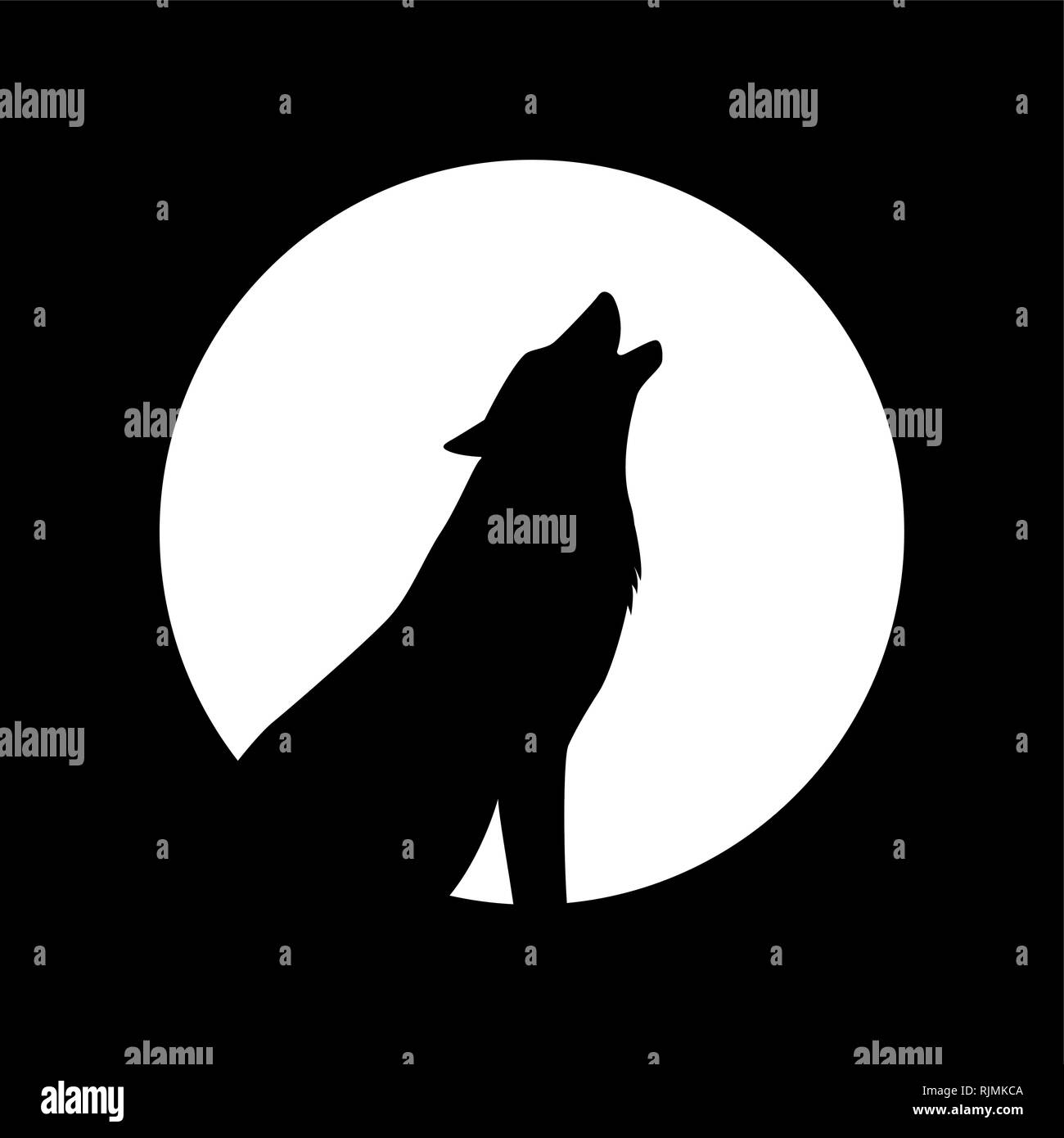 wolf and full moon silhouette vector illustration EPS10 Stock Vector