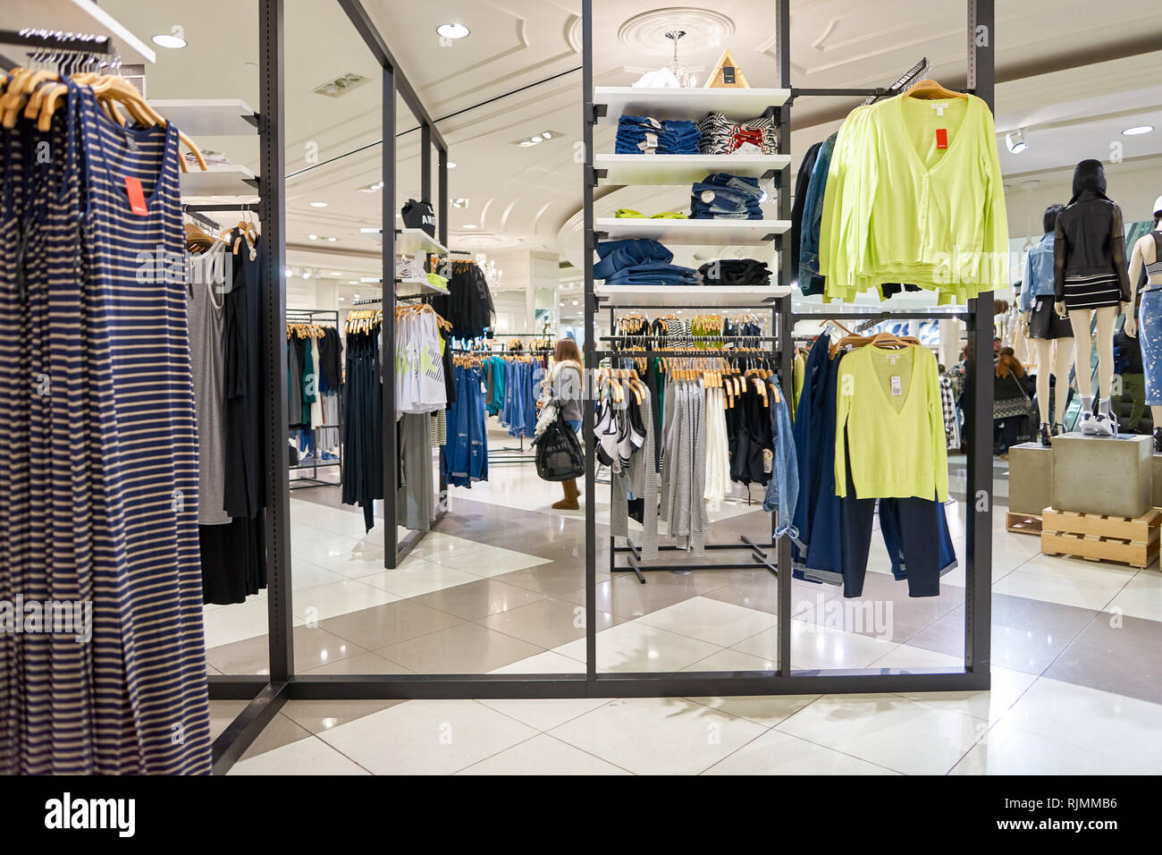 NEW YORK - MARCH 19, 2016: inside of Forever 21 in New-York. Forever 21 is an American chain of fast fashion retailers with its headquarters in Los An Stock Photo