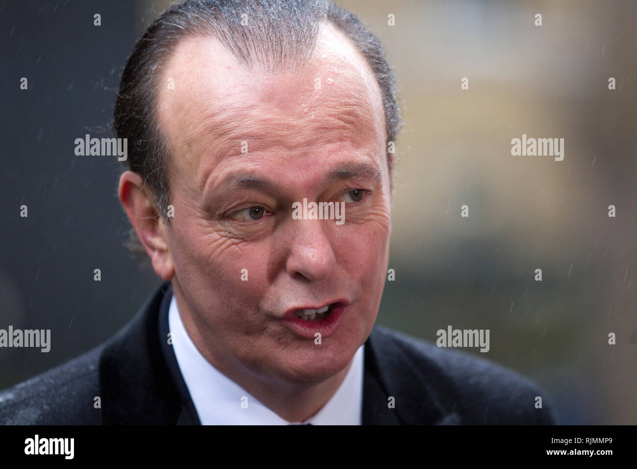 Quentin Willson of FairFuelUK, outside 10 Downing Street in London. March 7, 2012. Stock Photo