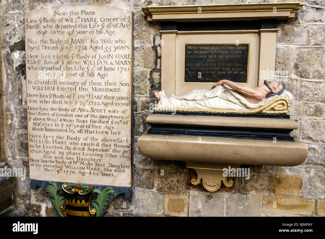 United Kingdom Great Britain England London South Bank Southwark Southwark Cathedral Christian Anglican Diocese church monument to William Hare Stock Photo