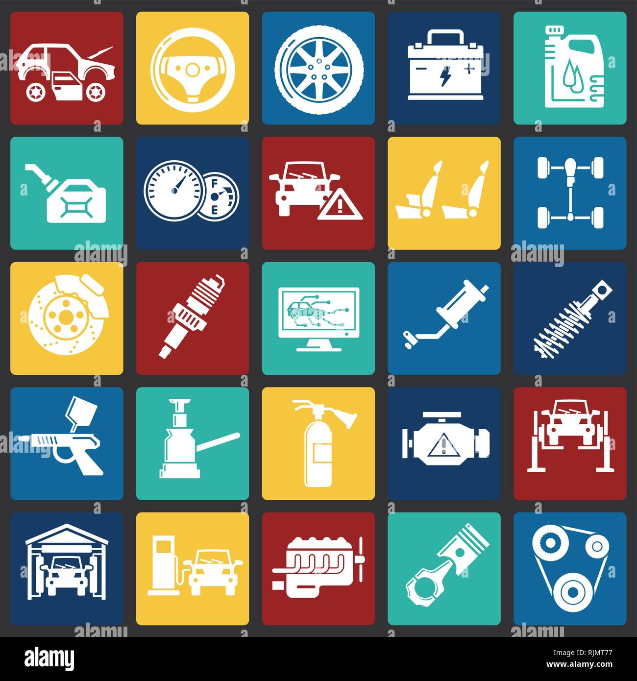 Car service icons set on color squares background for graphic and web ...