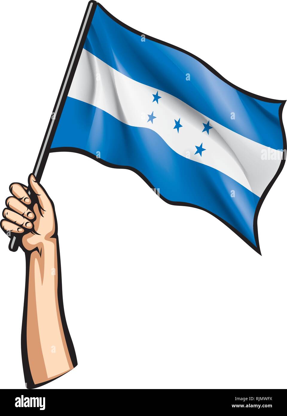 Honduras flag and hand on white background. Vector illustration Stock