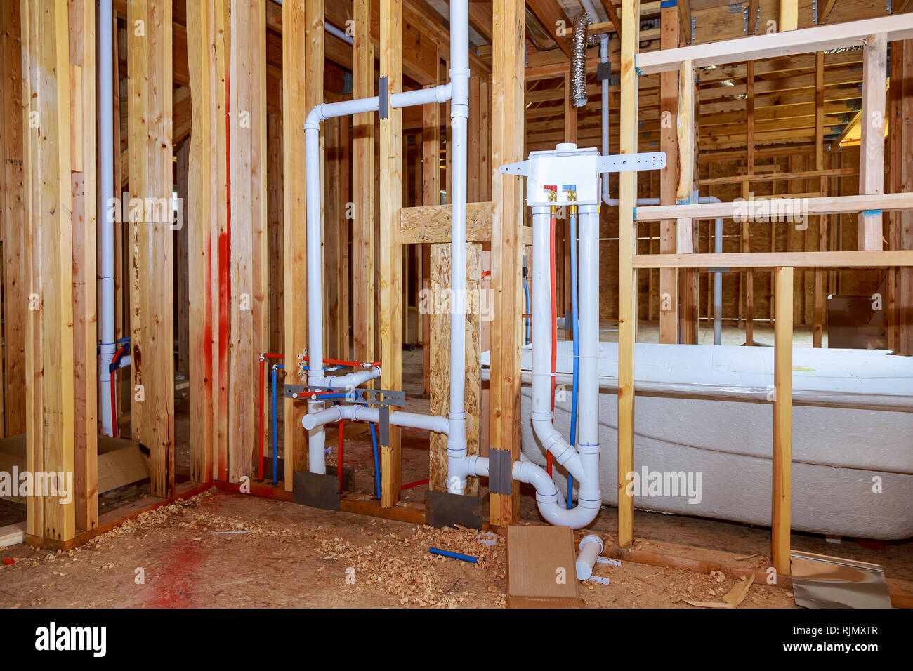 Framed of bathroom Installation in home construction with interior