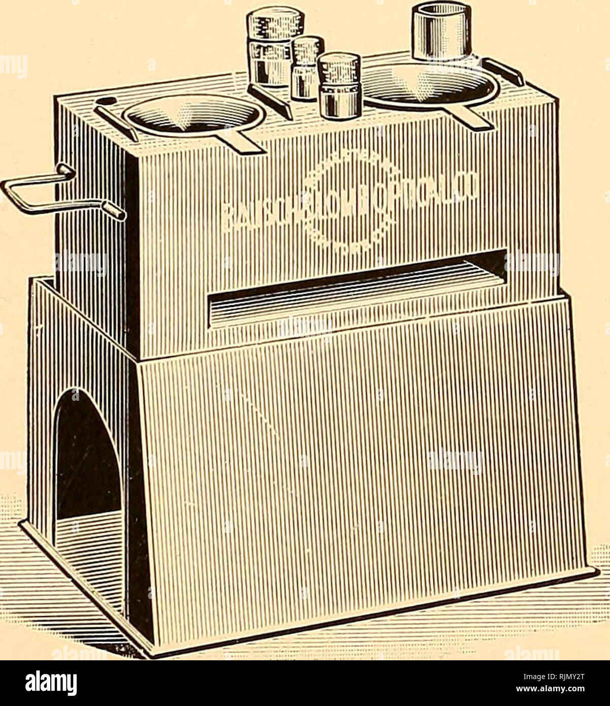 . Bacteriological apparatus : pathological, biochemical. Scientific apparatus and instruments; Bacteriology; Chemical industry. 16250 16250 Paraffin Bath and Drying Oven—Reeve's. Made of very heavy copper and mounted on sheet-iron base, not illustrated; has a removable shelf; contains stock paraffin cup of 500 cc capacity with object lifter, cover and handle; outside dimensions: height, 22 cm; diameter, 26 cm; drying oven: height, 13 cm; width, 17 cm; depth, 15 cm  Each 32.00. 16255 16255 Paraffin Bath—Simple. Intended for use of individuals or for labora- tories where a comparatively small am Stock Photo
