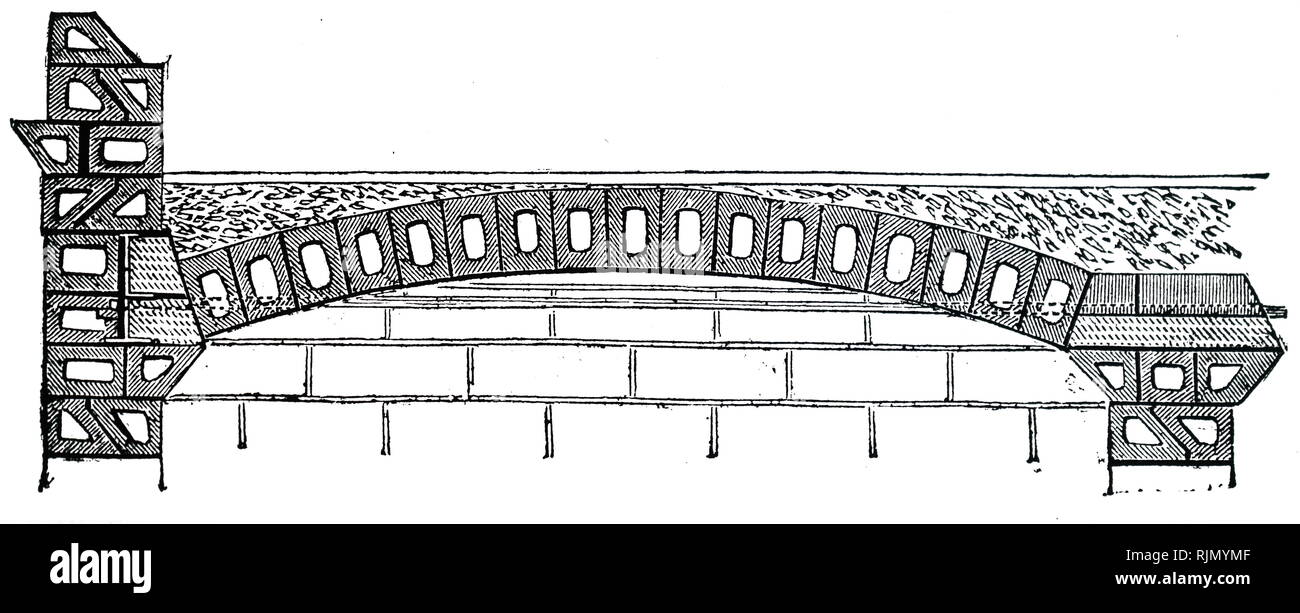 An engraving depicting a sectional view of a hollow brick construction used in Prince Albert's model dwellings for the labouring classes. Dated 19th century Stock Photo