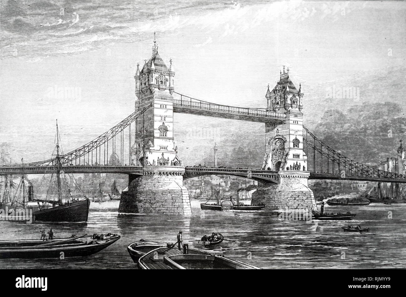Illustration showing Tower Bridge, London. Design submitted by J. Pitt  Bayley. Cartoon; 1894 Stock Photo - Alamy