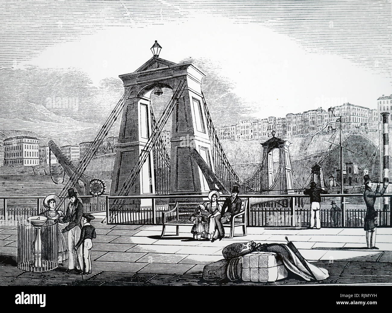 Illustration showing Chain pier at Brighton, England (1823). Designed