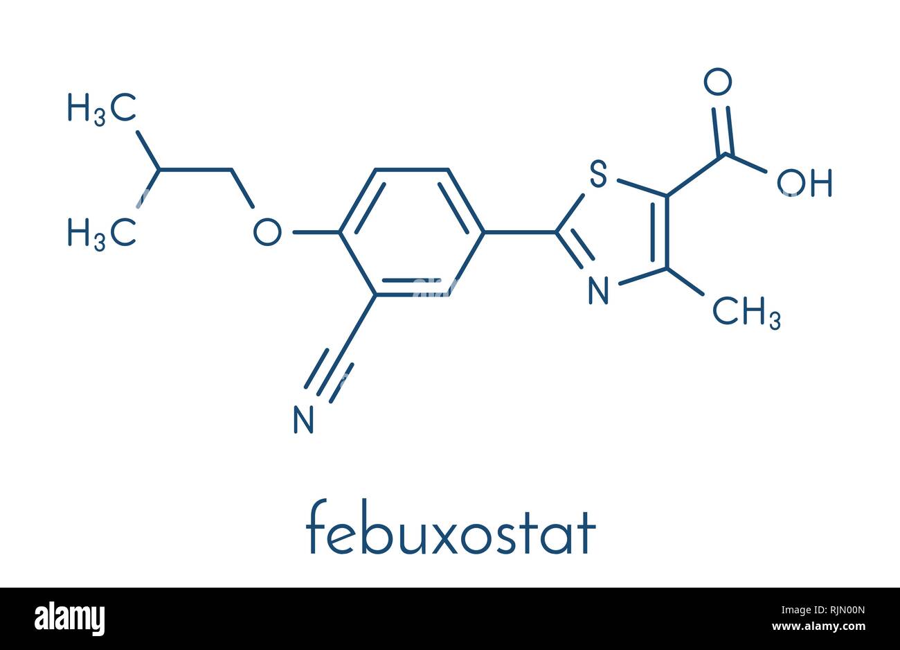 Febuxostat gout drug molecule (xanthine oxidase inhibitor). Skeletal