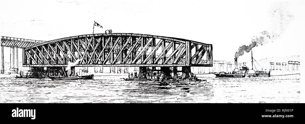 illustration showing new second tay bridge built in 1887 to replace the one destroyed in the storm of 28 december 1879 RJN01P