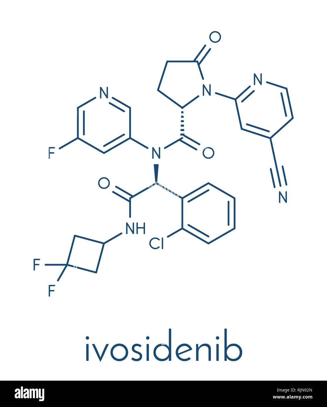 Ivosidenib cancer drug molecule. Skeletal formula. Stock Vector