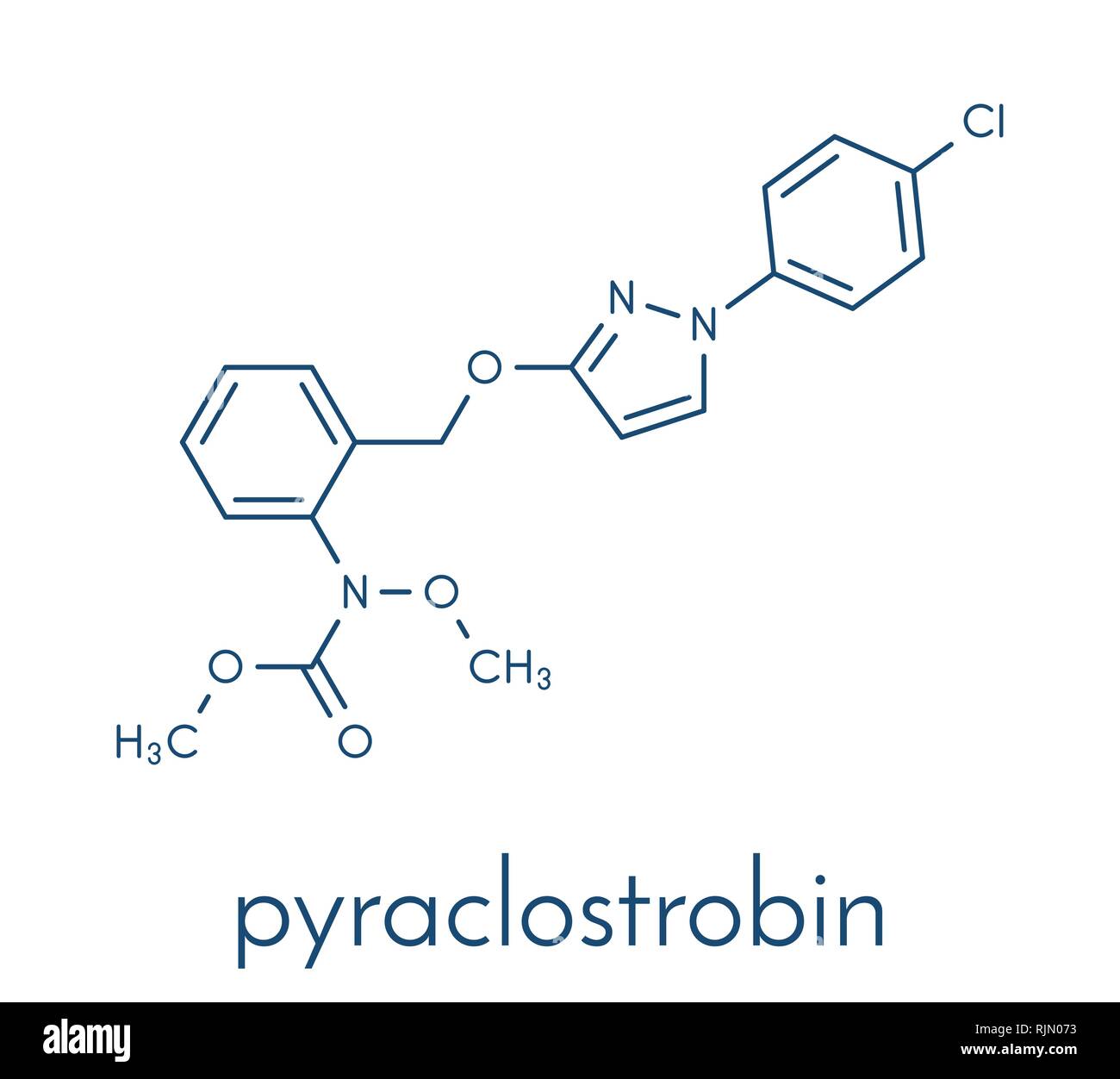 Pyraclostrobin fungicide molecule. Skeletal formula. Stock Vector